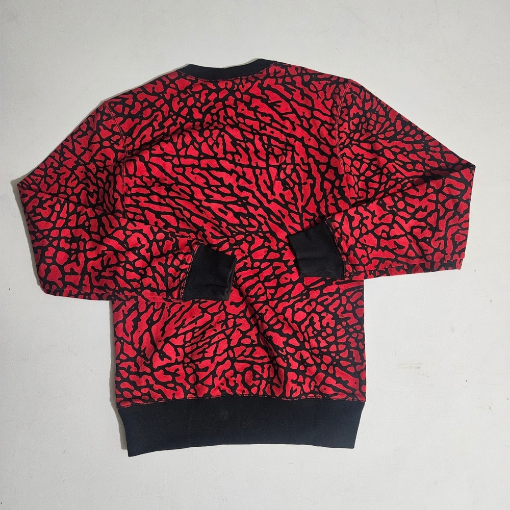 Jordan Flight Mens Red Black Elephant Print Crewneck Sweatshirt 585543-695 S - Picture 3 of 9